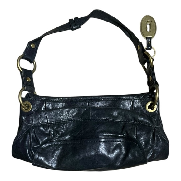 🖤 Fossil Black Leather‎ Shoulder Bag – Vintage Style with Brass Hardware - Picture 7 of 7